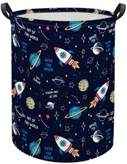 HIYAGON kids laundry basket with rocket planet design, spacious toy and clothing storage for nursery.