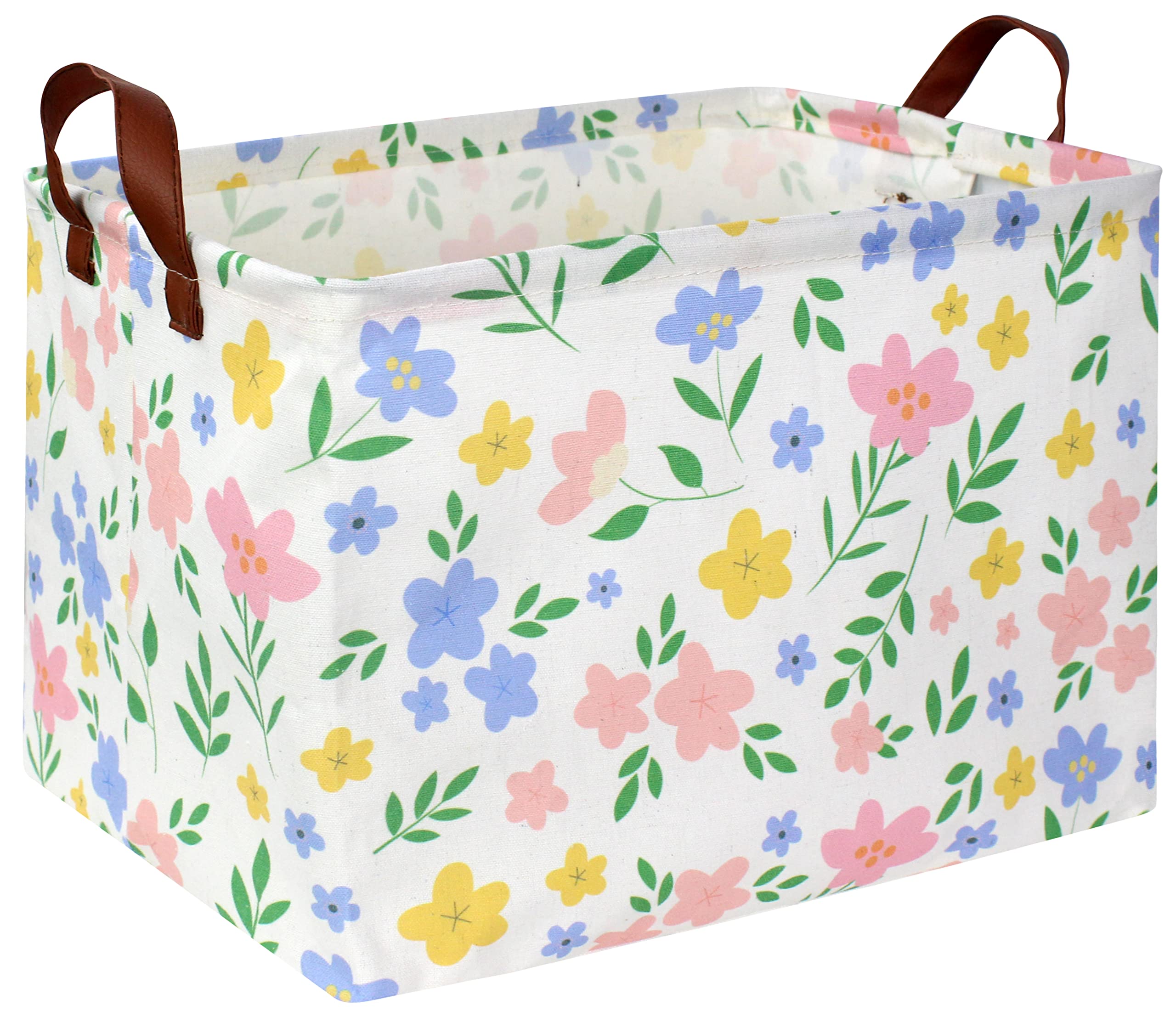 HIYAGON Kids Storage Basket full view with flower print for toy organization
