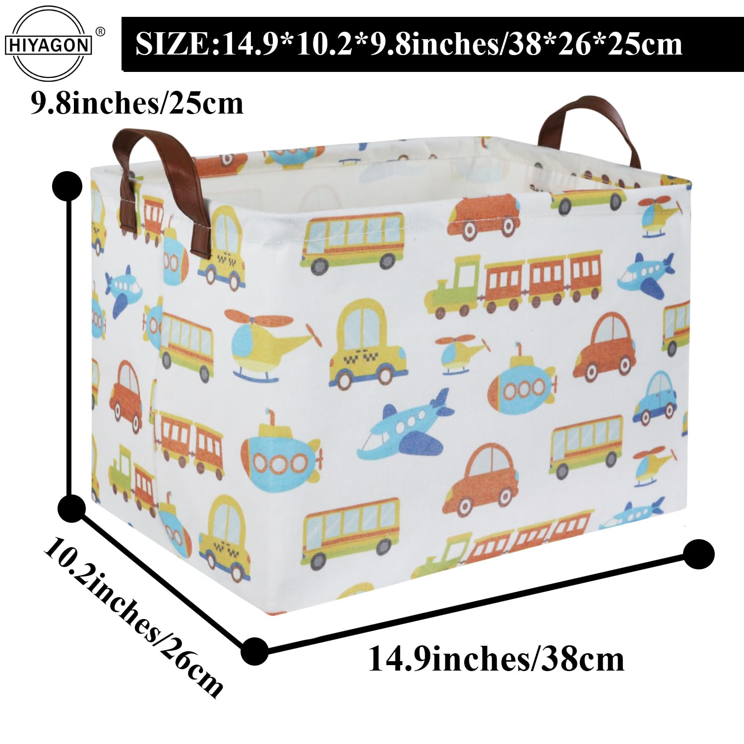 HIYAGON kids storage basket leather-handle portable carry for moving between rooms