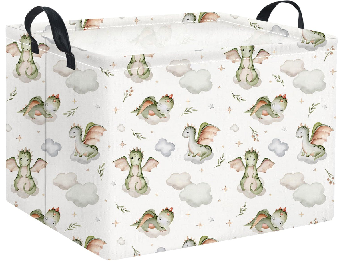 HIYAGON rectangular baby basket in dinosaur design for toy storage and room decor
