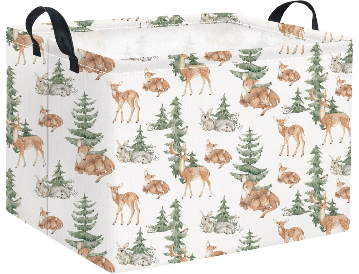 HIYAGON forest deer basket front view highlighting spacious storage for toys and clothes.