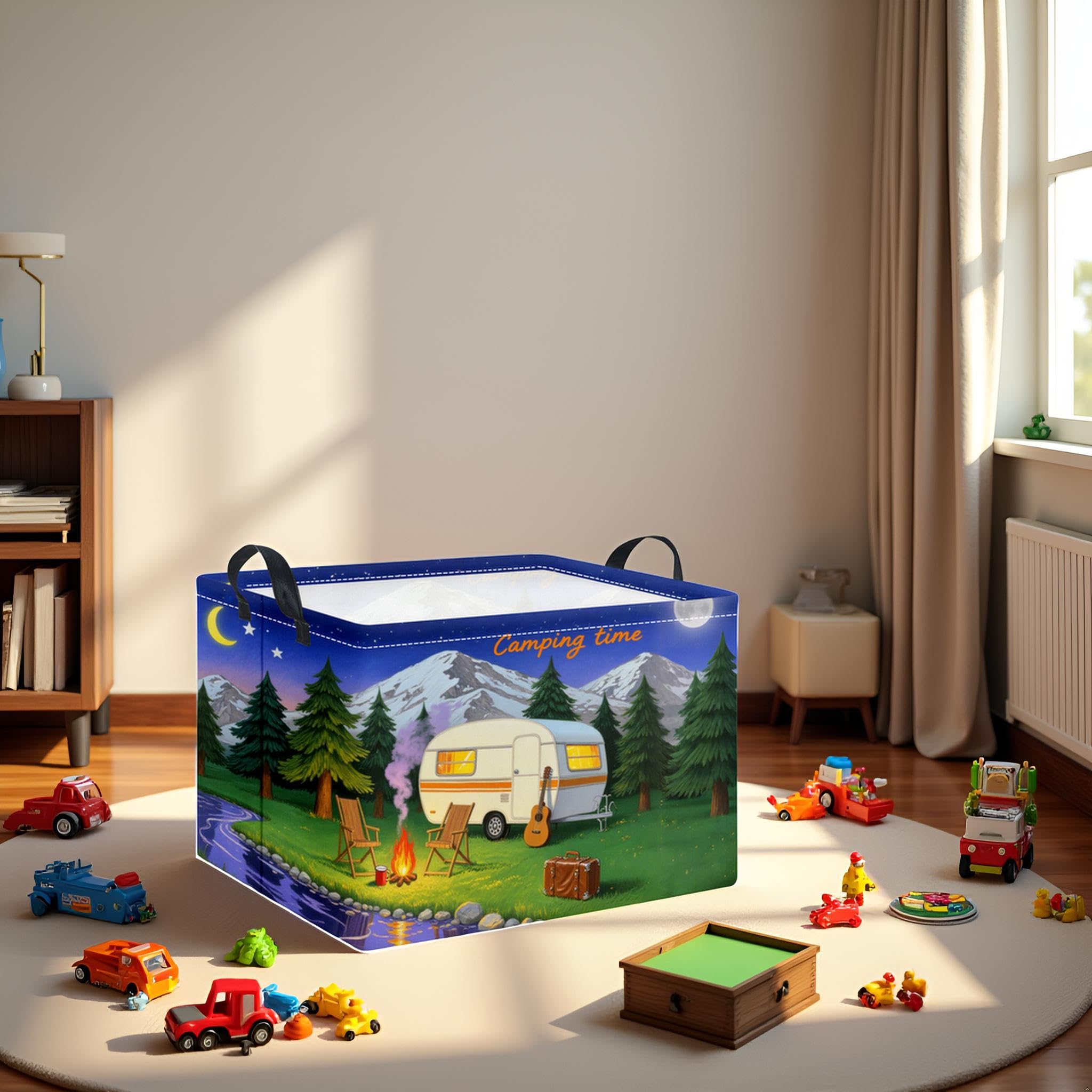 HIYAGON rectangular baby basket in living room setup, holds blankets and books.