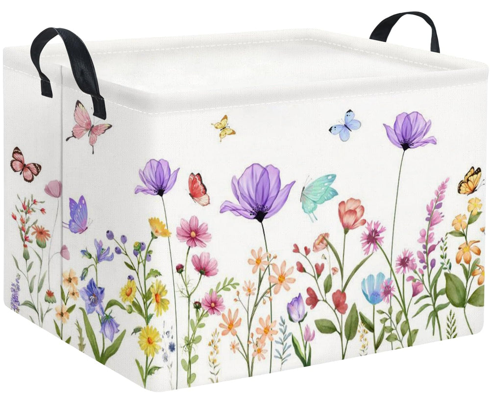 HIYAGON rectangular baby basket purple flower close-up, showcasing durable canvas for organized nursery storage