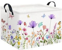 HIYAGON rectangular baby basket purple flower close-up, showcasing durable canvas for organized nursery storage