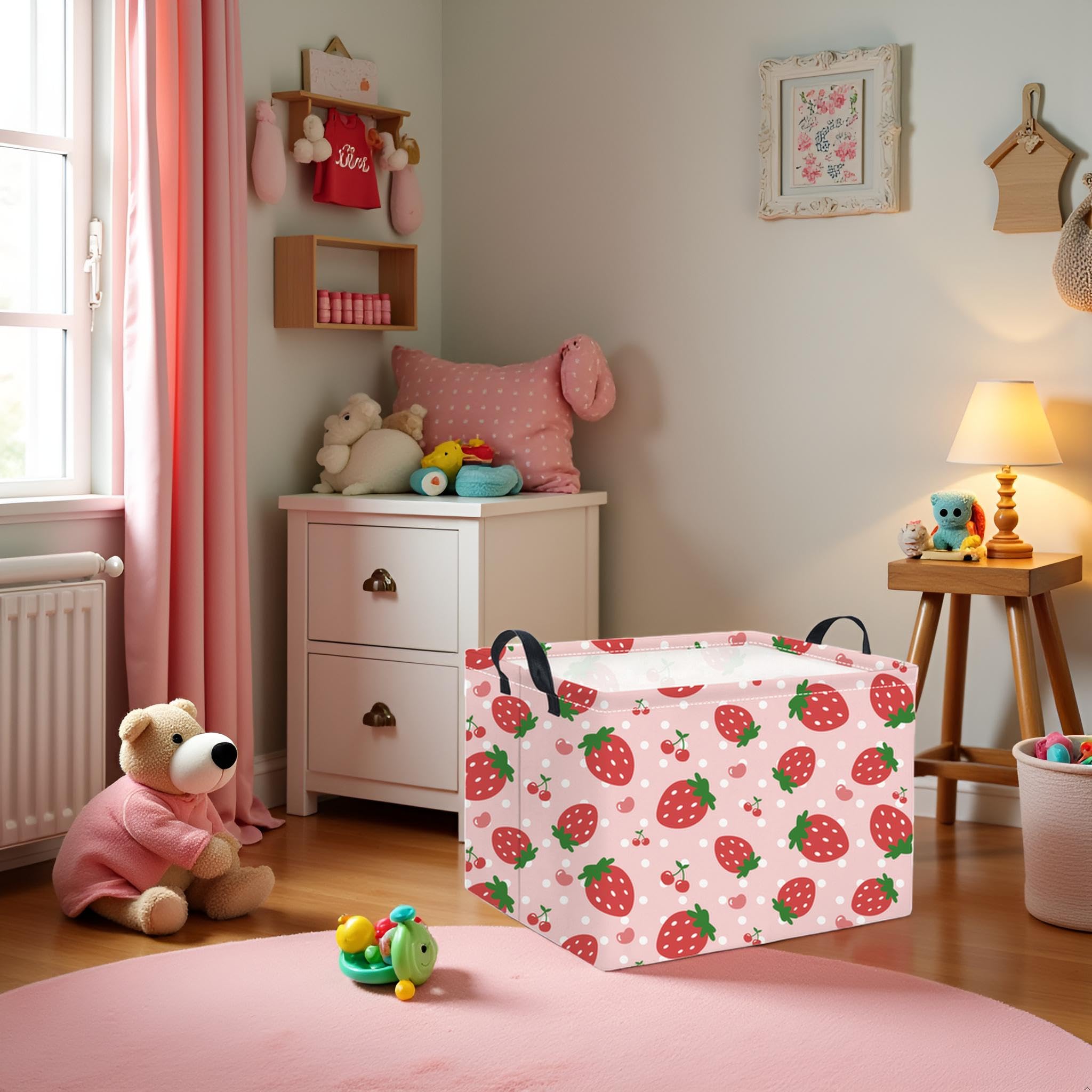 HIYAGON rectangular baby basket strawberry folded flat for space-saving storage