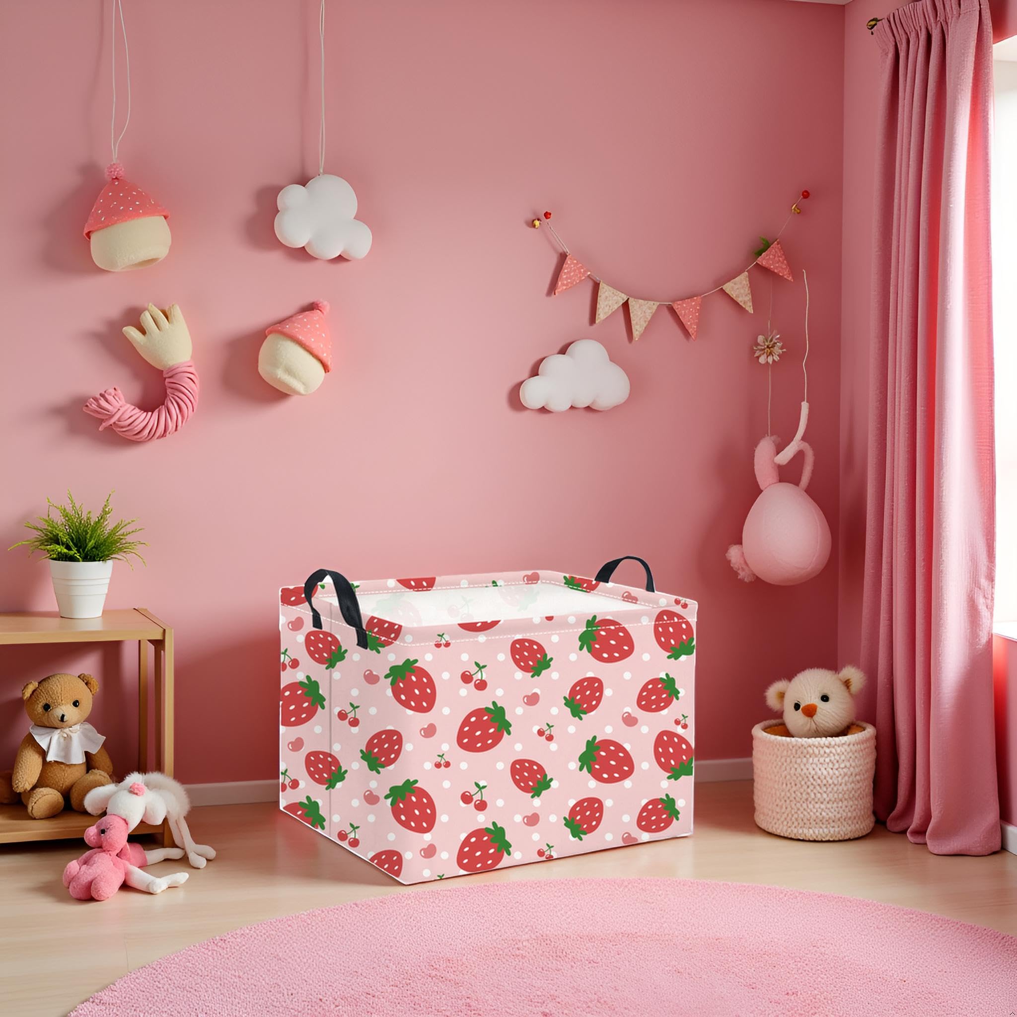 HIYAGON rectangular baby basket strawberry filled with toys and clothes