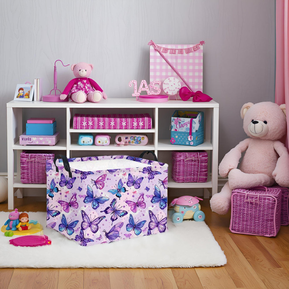 HIYAGON rectangular butterfly basket side view for organized kids' room.