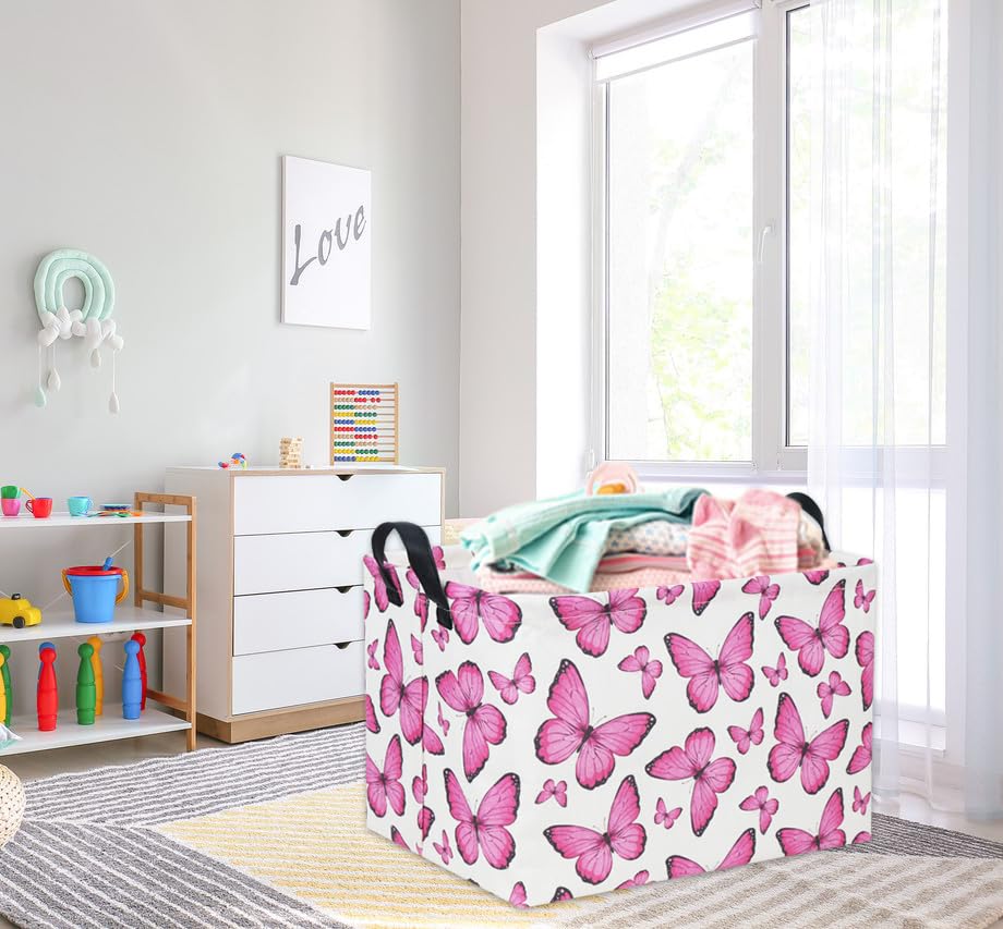 HIYAGON rectangular butterfly pink basket collapsible design for flat storage