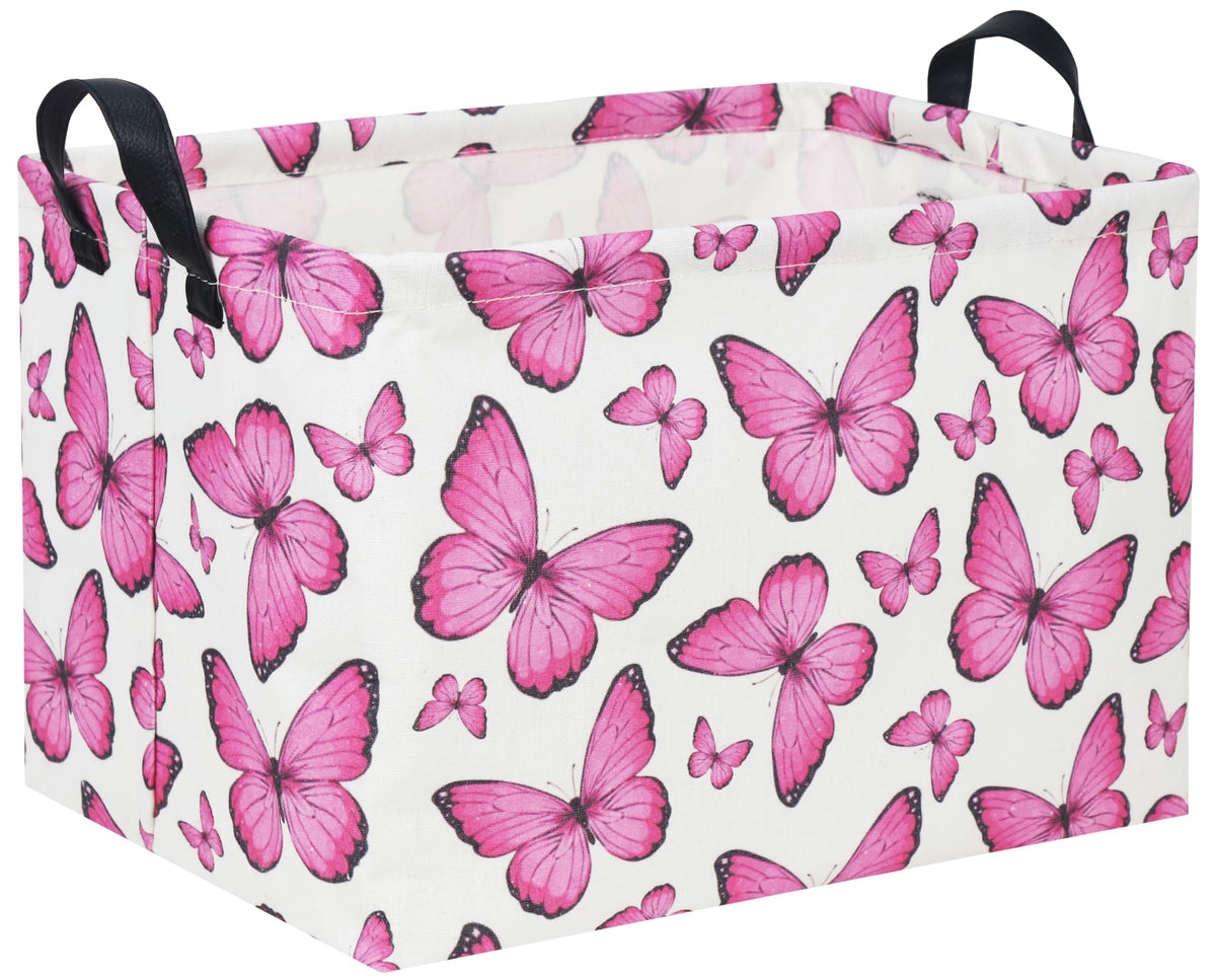 HIYAGON rectangular butterfly pink basket front view for spacious toy storage