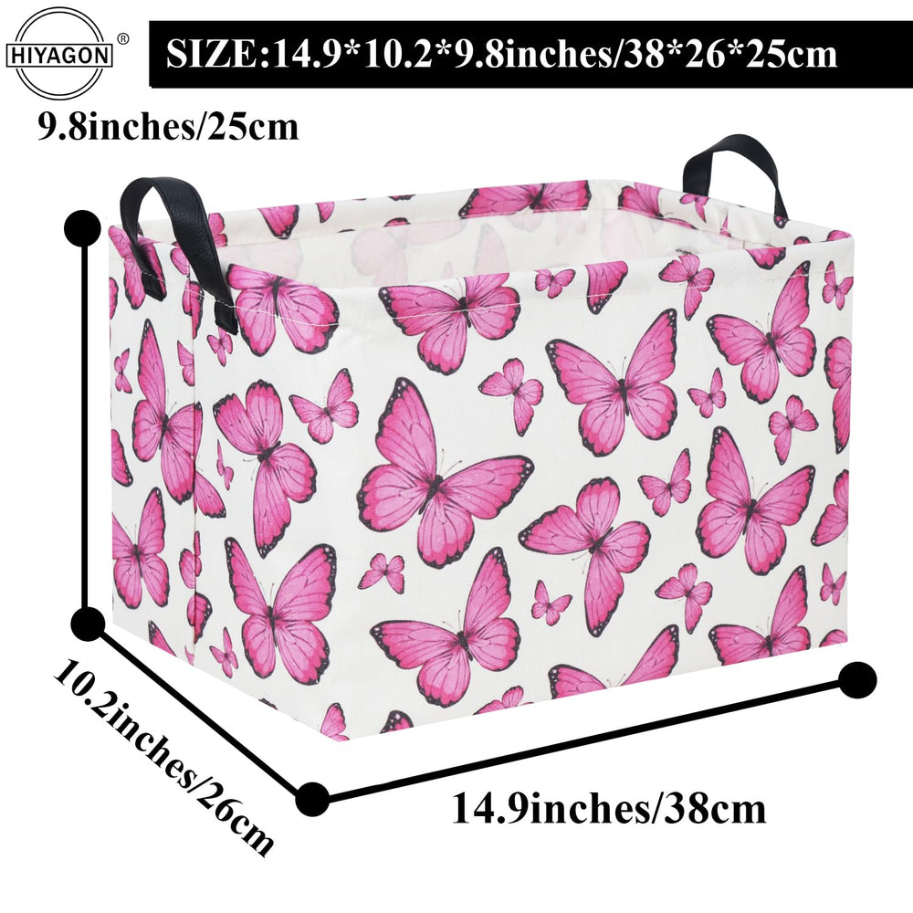 HIYAGON rectangular butterfly pink basket in living room for decor and storage