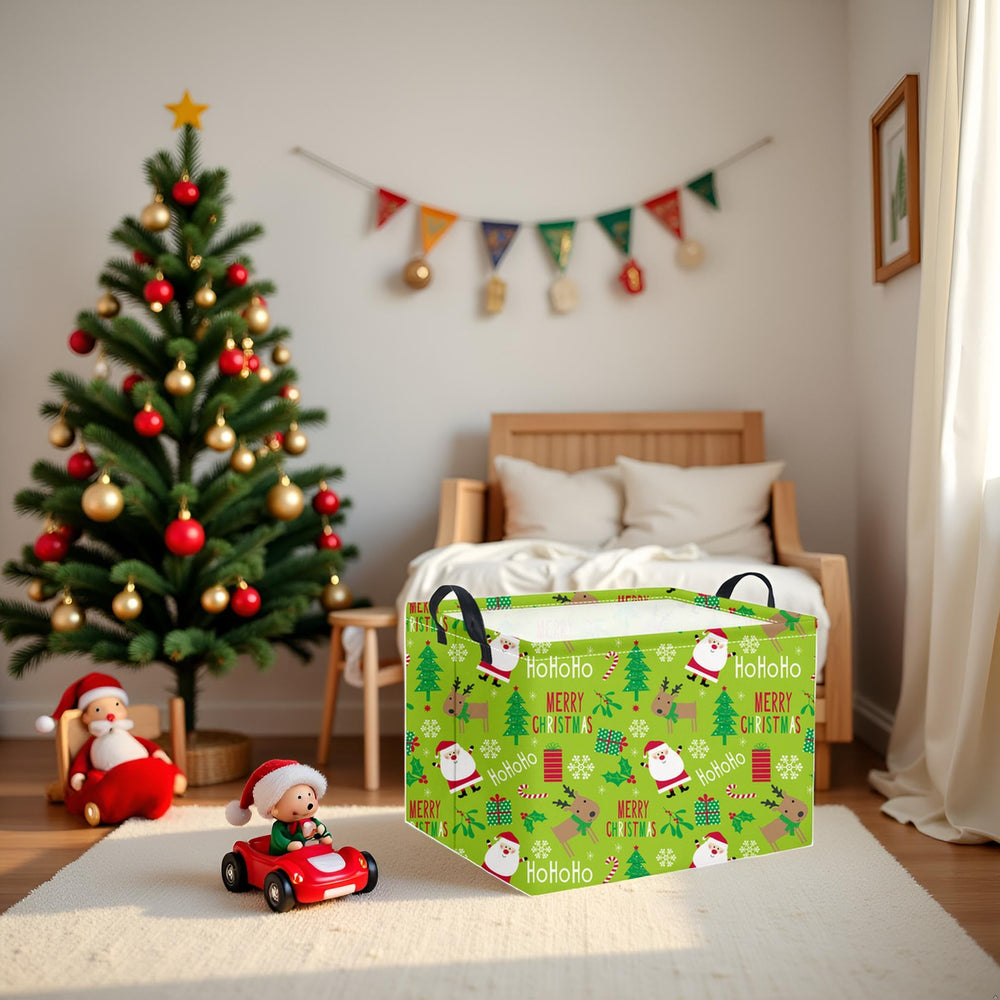 HIYAGON rectangular Christmas basket green bedroom scene illustrates clothing and towel storage.