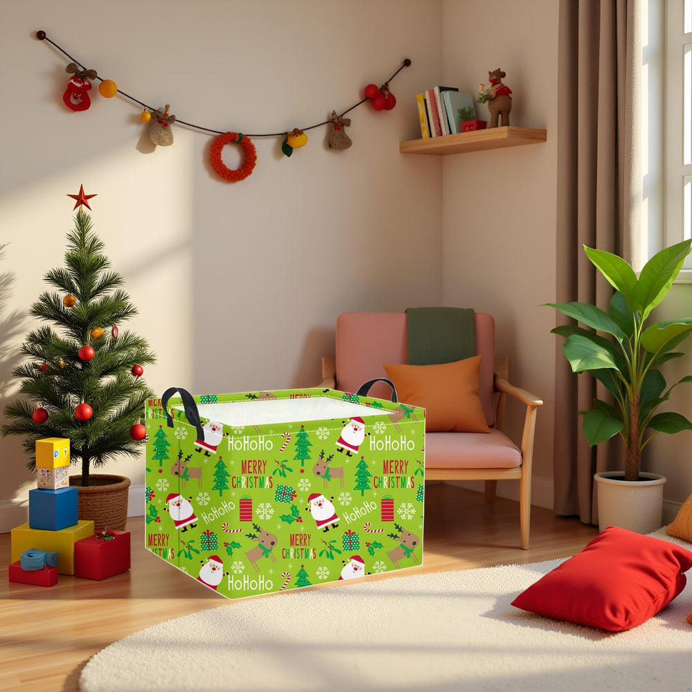 HIYAGON rectangular Christmas basket green interior view supports clothes organization.
