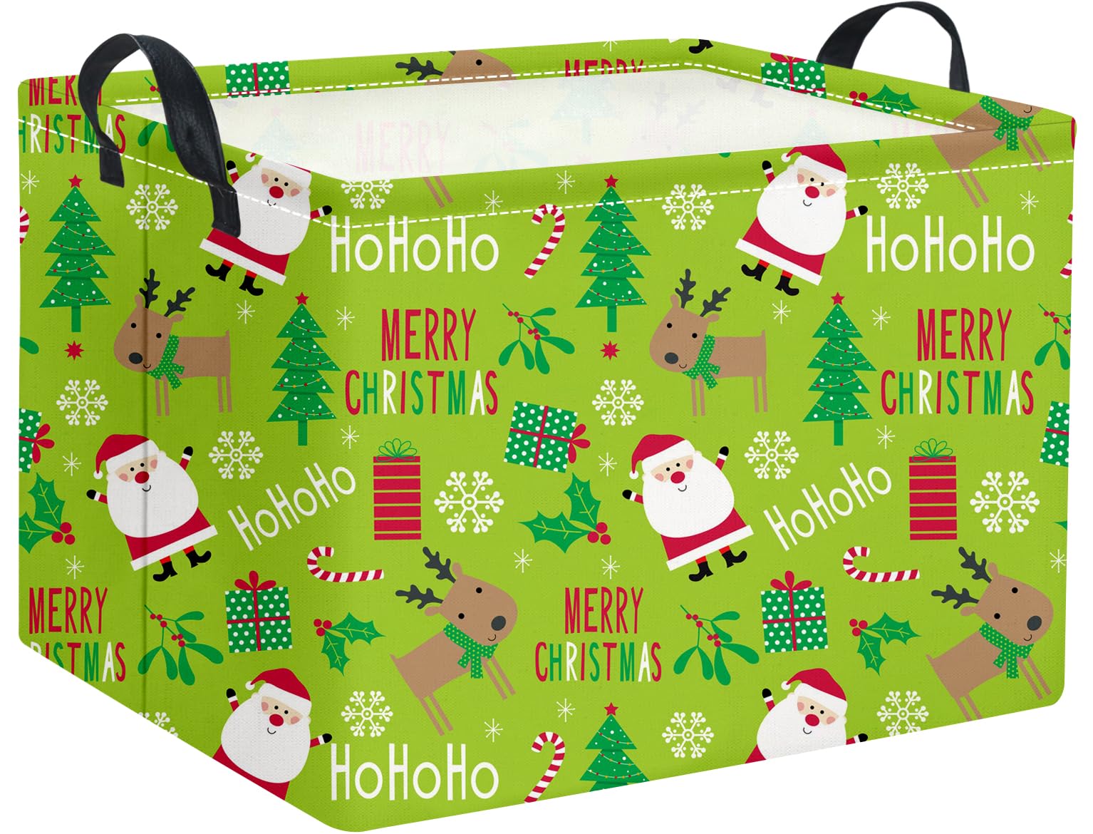 HIYAGON rectangular Christmas basket green side view demonstrates collapsible storage.