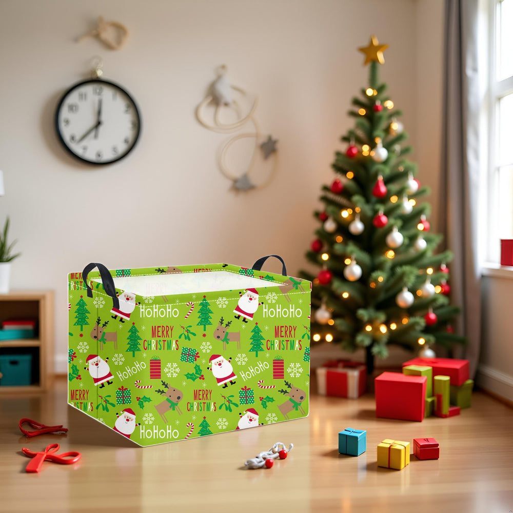 HIYAGON rectangular Christmas basket green top view highlights folding design for compact storage.