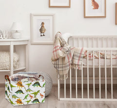 HIYAGON rectangular dinosaur basket enhances kids' bedroom decor as a playful organizer.