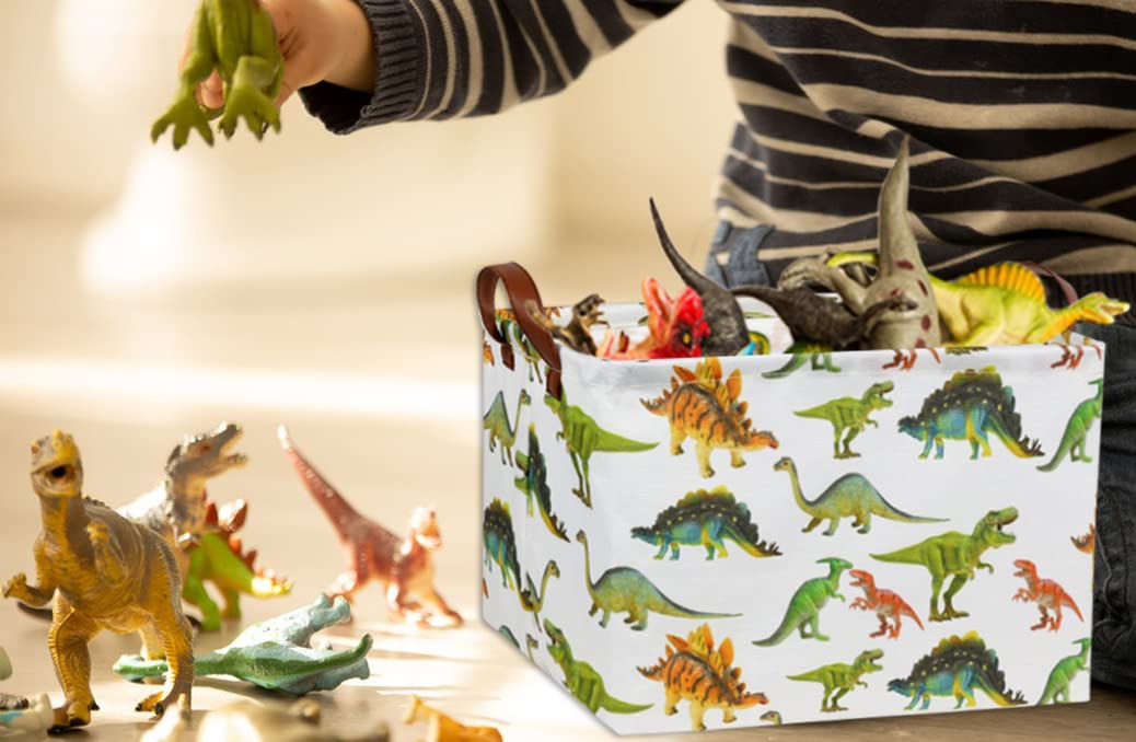 HIYAGON rectangular dinosaur basket with reinforced handles for portability.