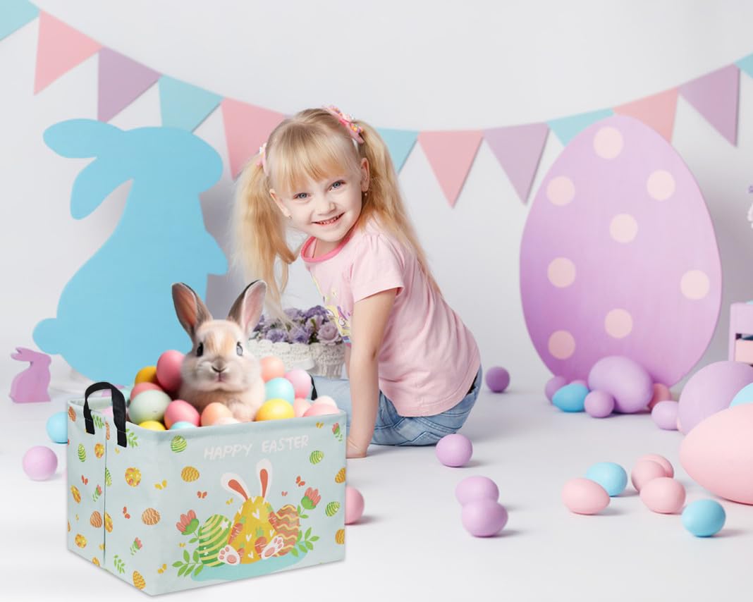 HIYAGON Easter basket blue collapse view demonstrates space-saving fold-flat design.