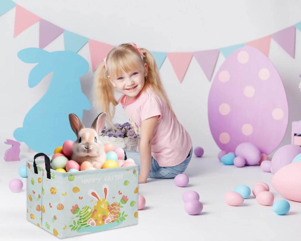HIYAGON Easter basket blue collapse view demonstrates space-saving fold-flat design.