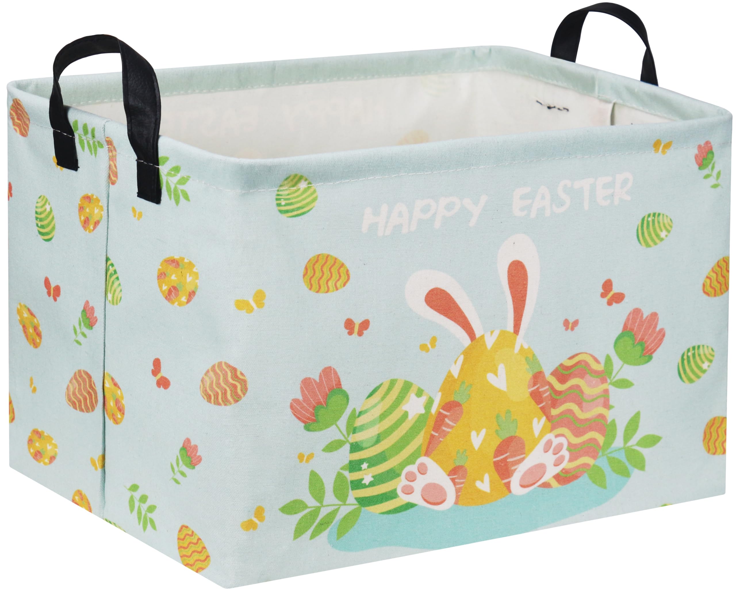 HIYAGON rectangular Easter basket blue front view demonstrates sturdy frame for toy storage.