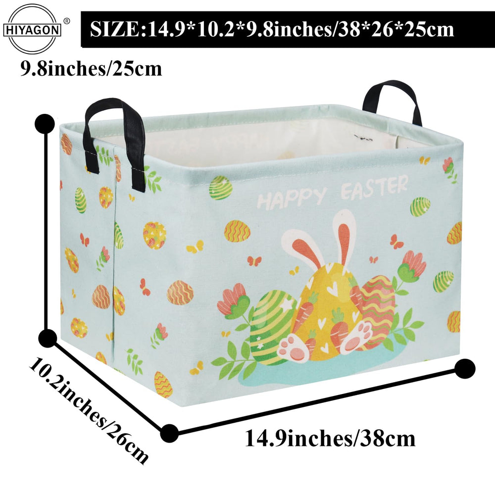 HIYAGON Easter basket blue multiuse storage shows laundry, toys, and books organization.