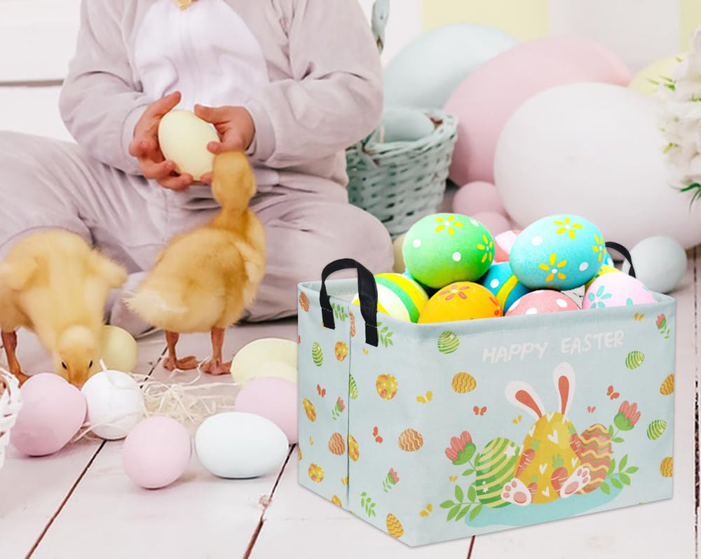 HIYAGON rectangular Easter basket blue side carry handle highlights portable storage.