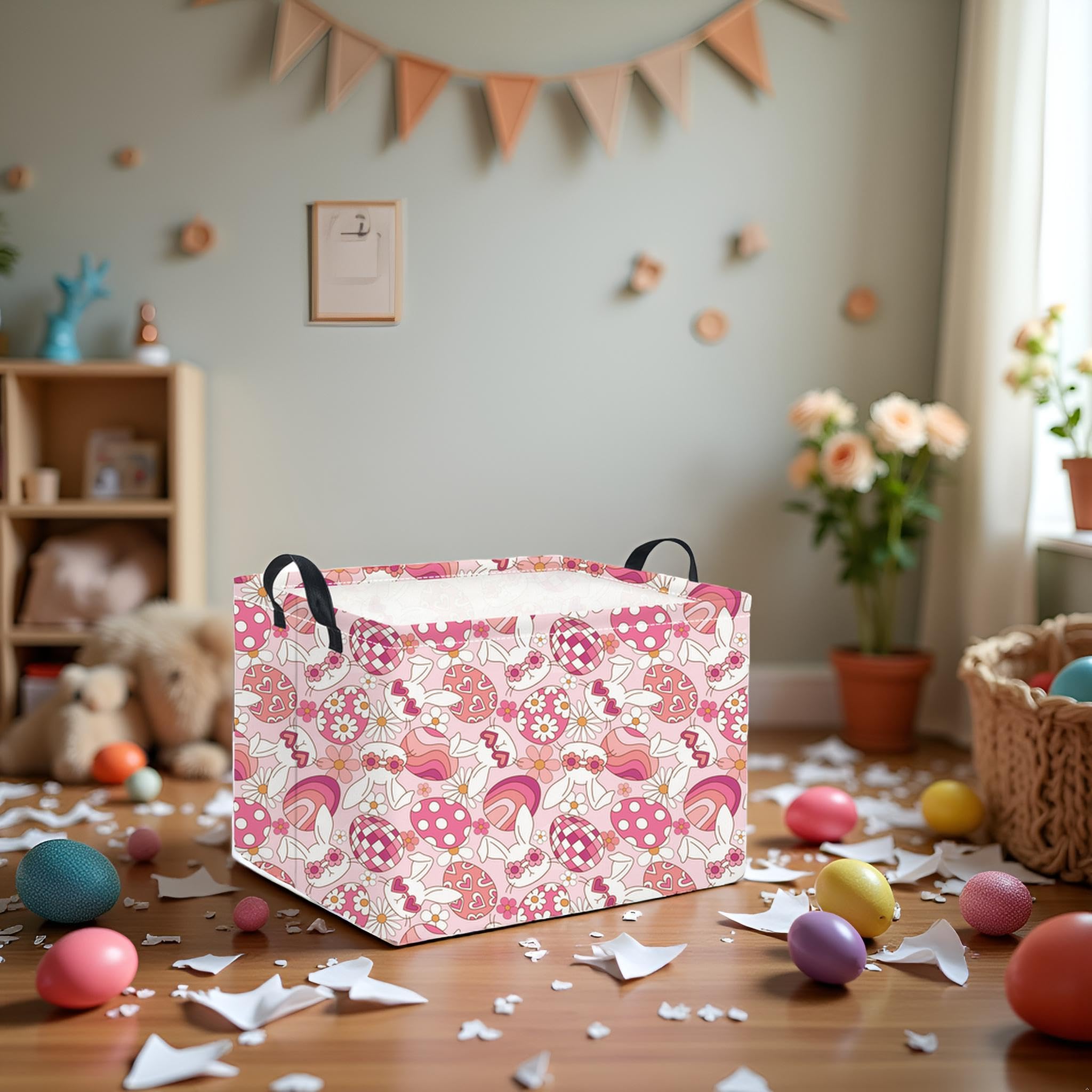 HIYAGON rectangular Easter basket canvas material closeup reveals sturdy construction