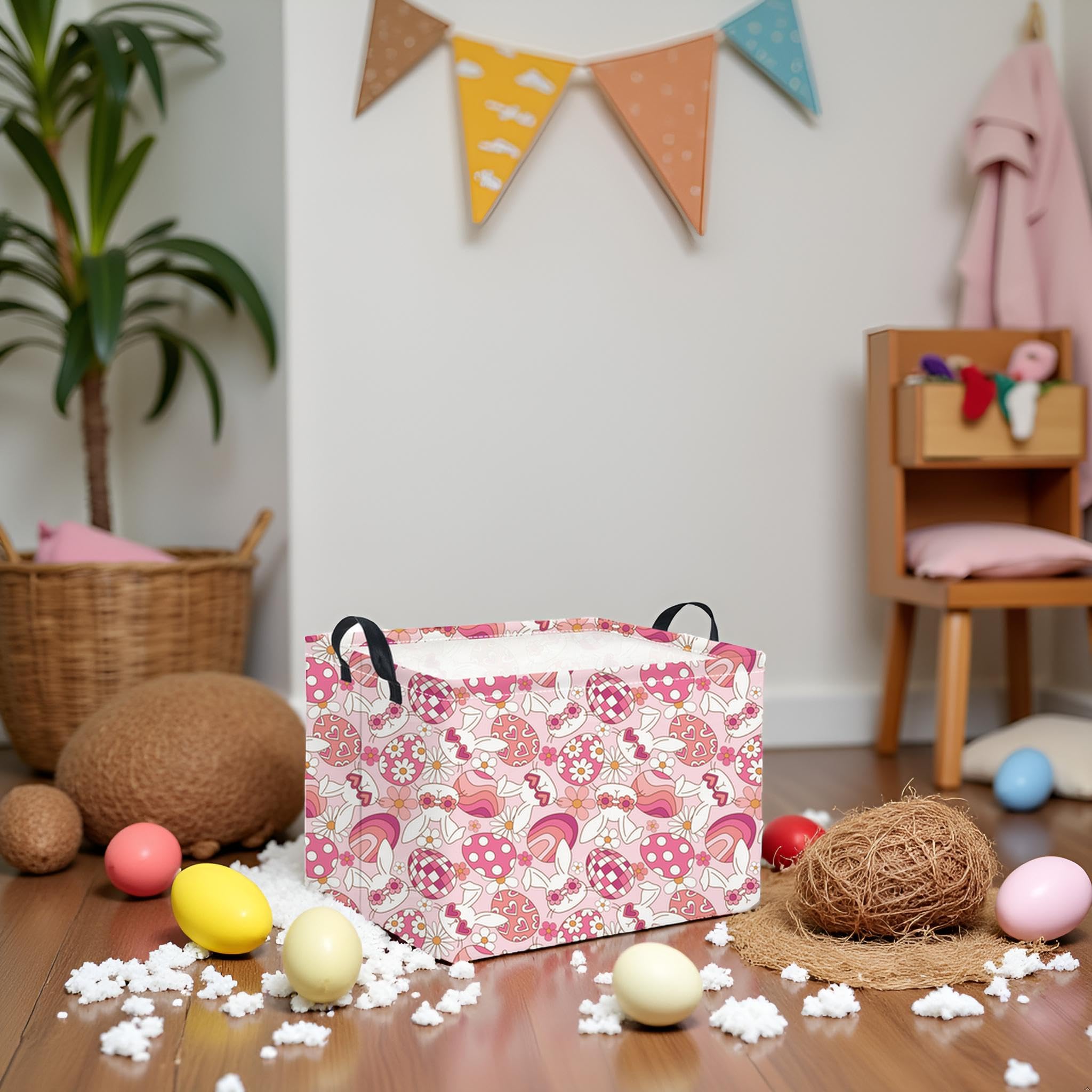 HIYAGON rectangular Easter basket collapsible folded saves space when not in use