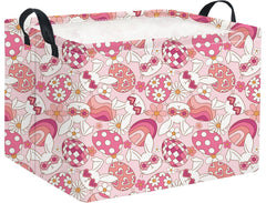 HIYAGON rectangular Easter basket pink bunny front view shows durable canvas storage for kids