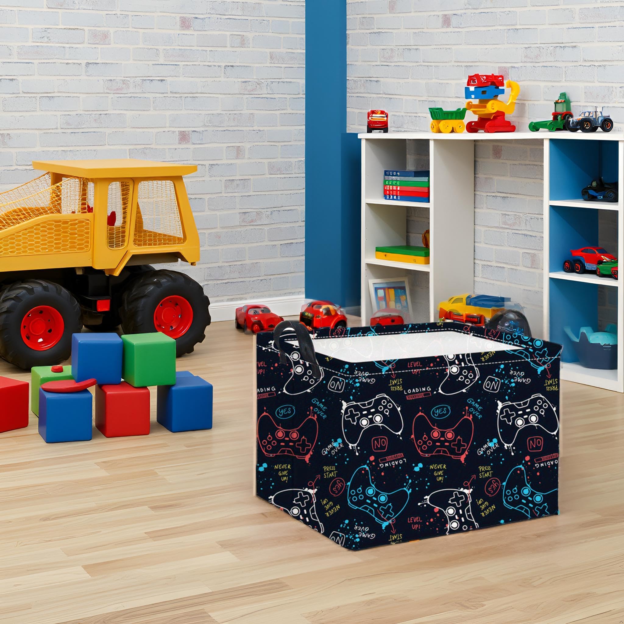 HIYAGON rectangular game basket open-top shows easy access for toys and books.