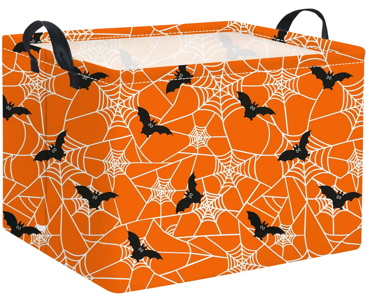 HIYAGON rectangular Halloween basket with bat web design for festive trick-or-treat storage.