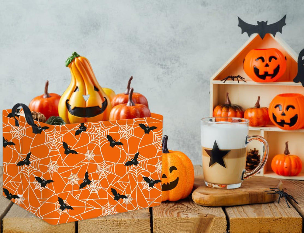 HIYAGON Halloween basket with durable leather handle for easy carrying.