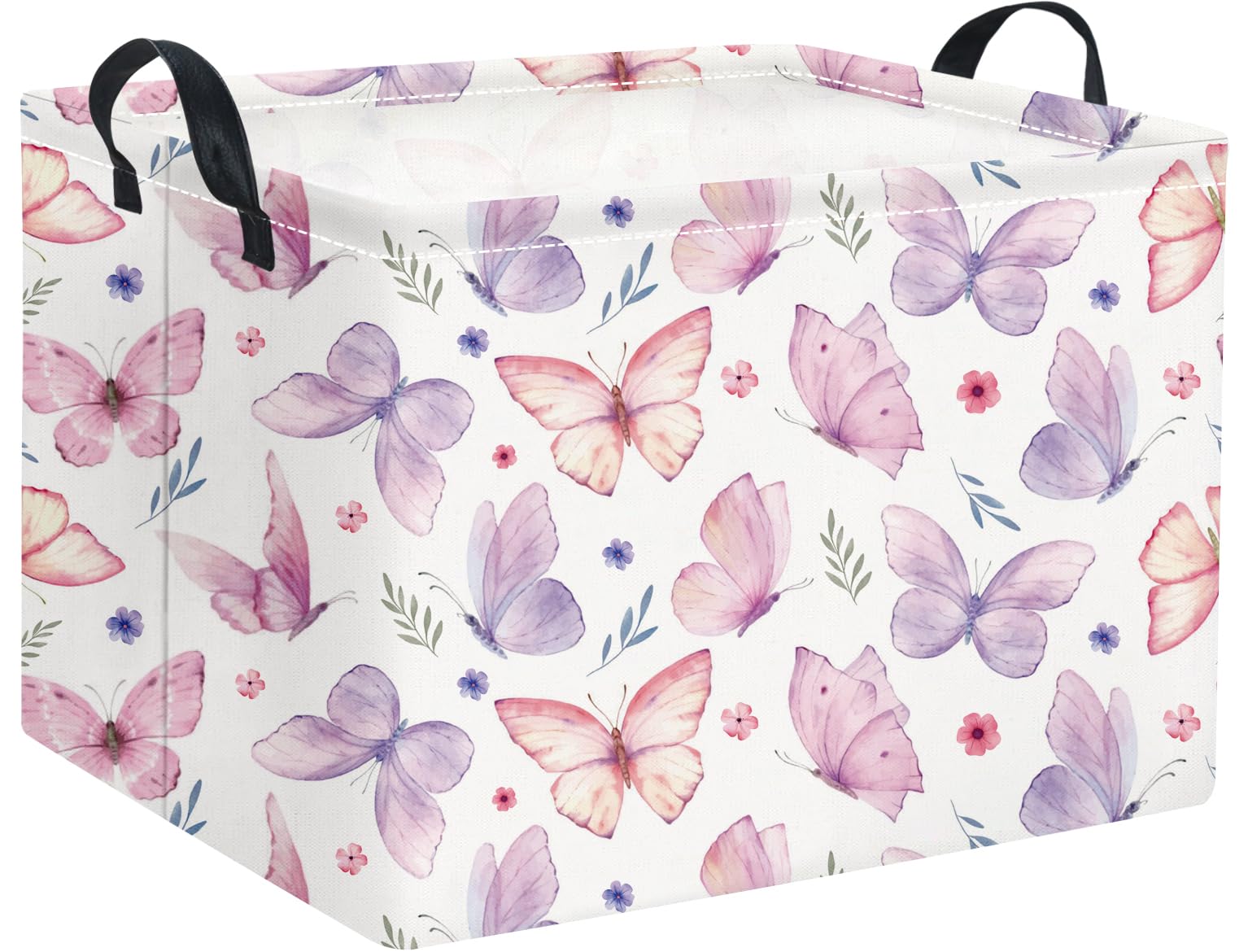 HIYAGON rectangular pink basket with watercolor butterfly design for stylish storage