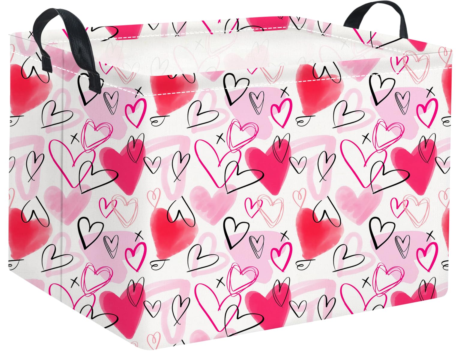 HIYAGON Rectangular Valentines Basket front view for neat toy and cloth storage.