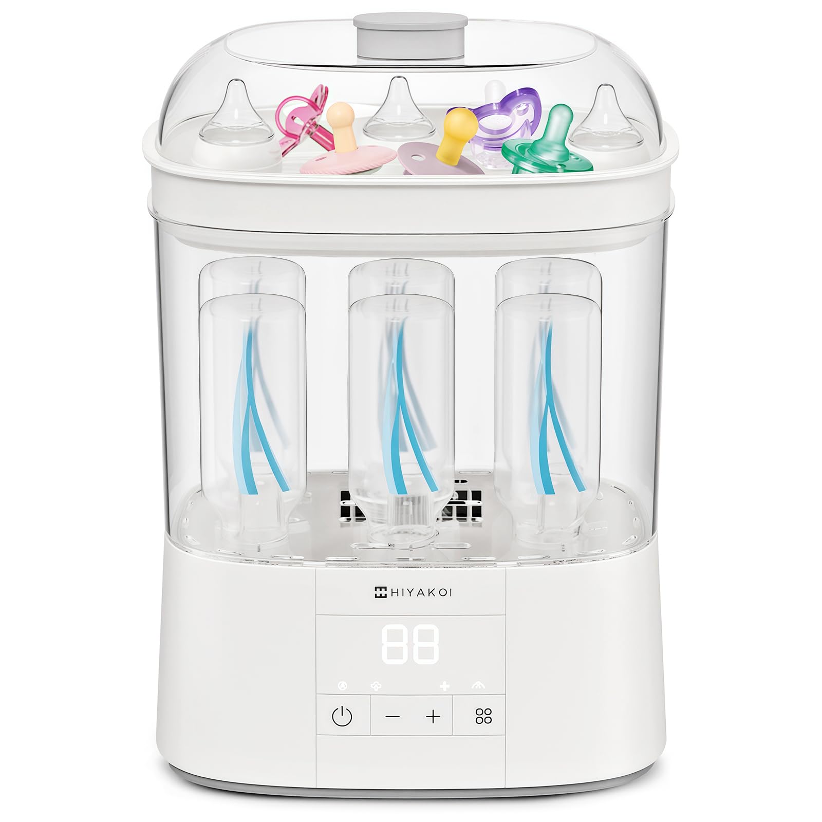 HIYAKOI bottle sterilizer-dryer front view shows space-saving two-layer design for busy kitchens.
