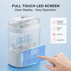HIYAKOI bottle sterilizer-dryer HEPA-filter close-up highlights clean air drying.