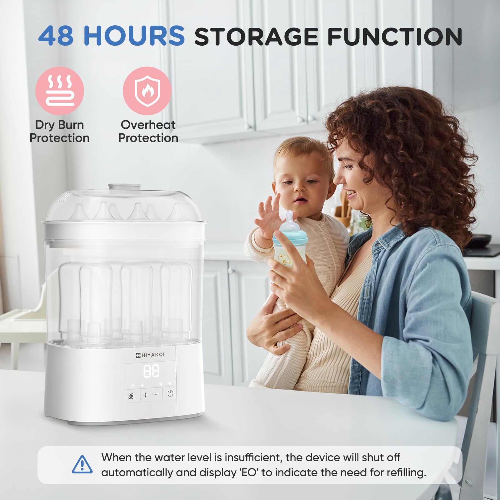 HIYAKOI bottle sterilizer-dryer removable-tray keeps nipples, teats, and parts organized.