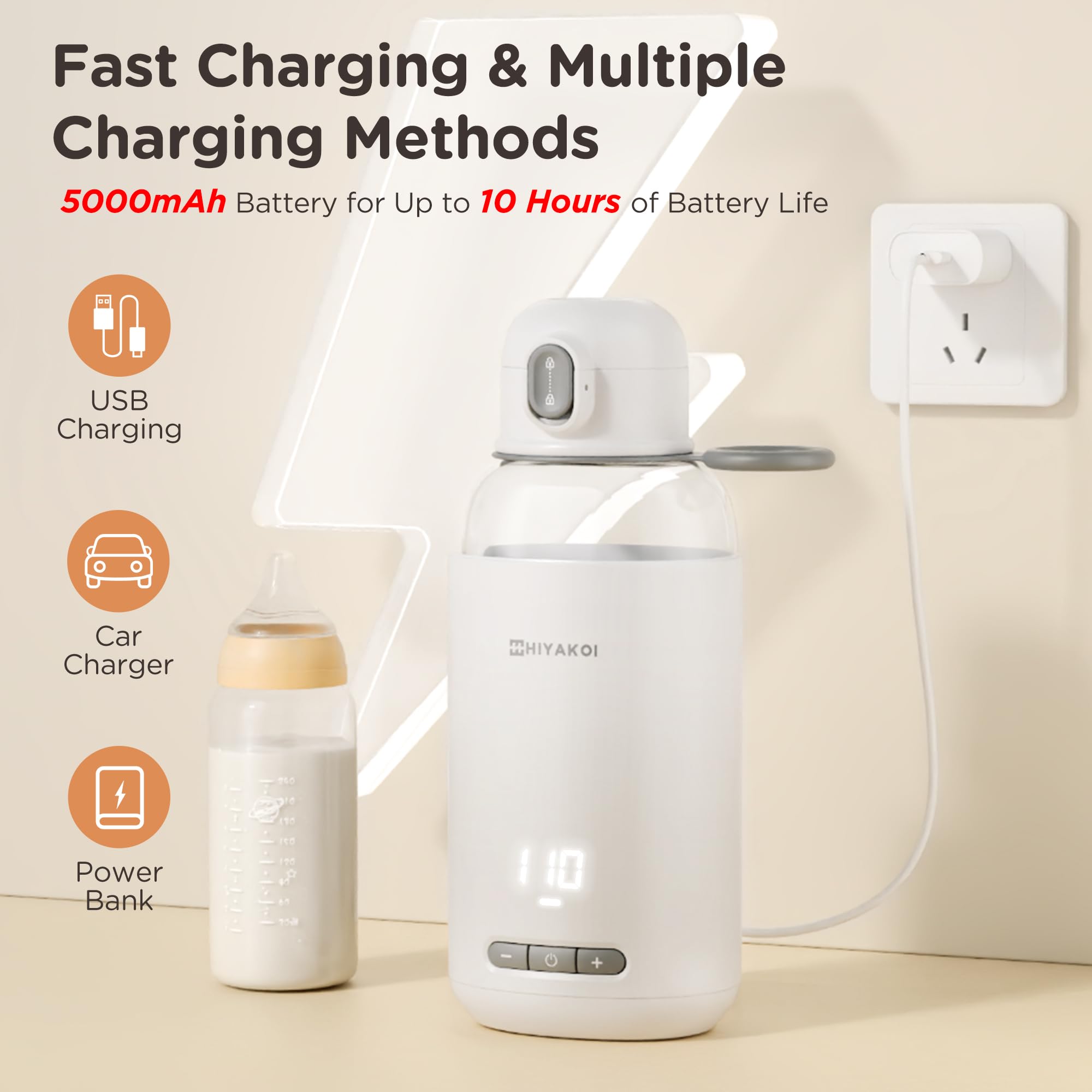 HIYAKOI USB, car charger, and power bank compatibility enables warmth anywhere.