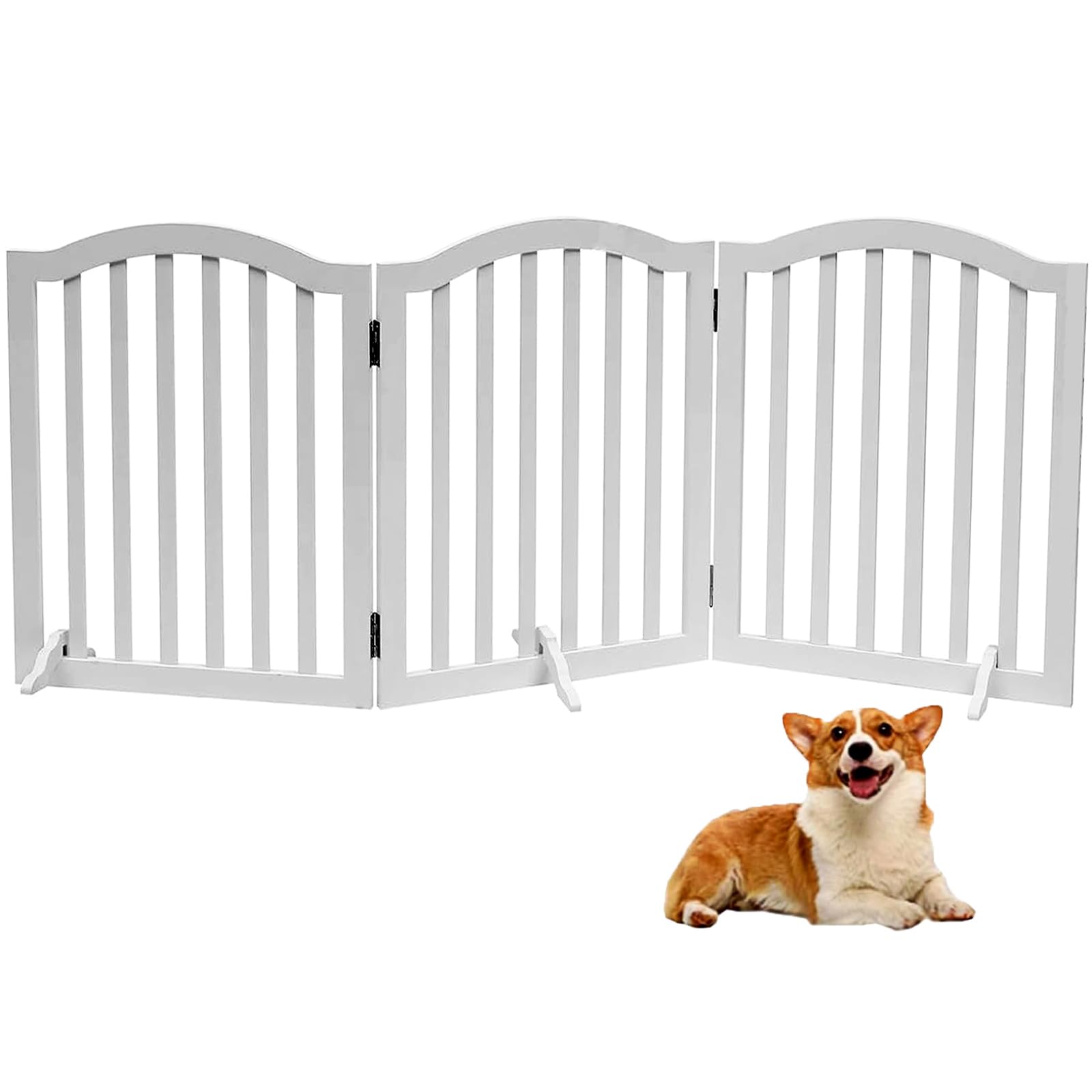 HJAYUXYO foldable wooden dog gate open 3-panel showcases wide-space setup.