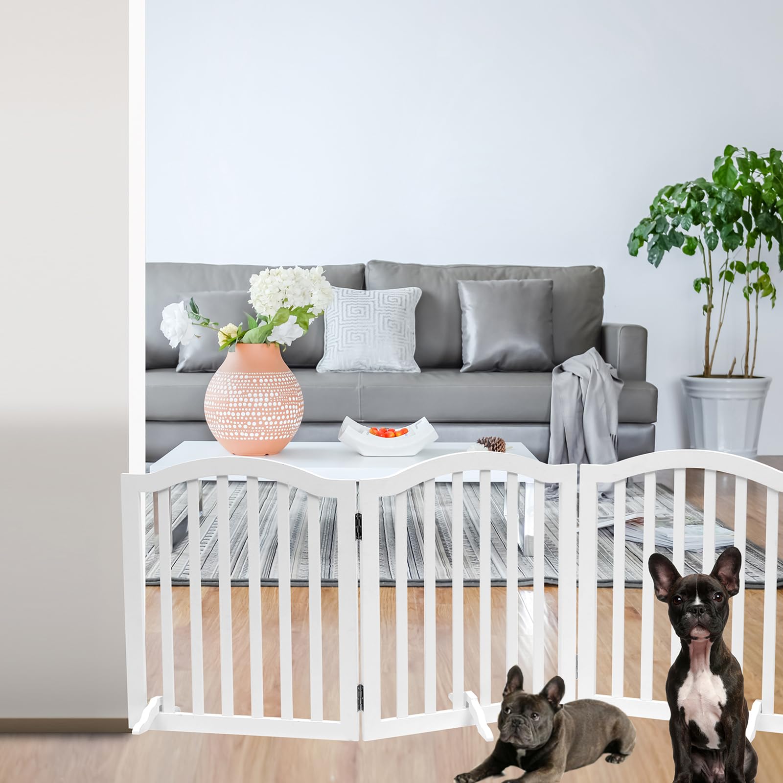 HJAYUXYO wooden dog gate white finish adds clean, unobtrusive look.