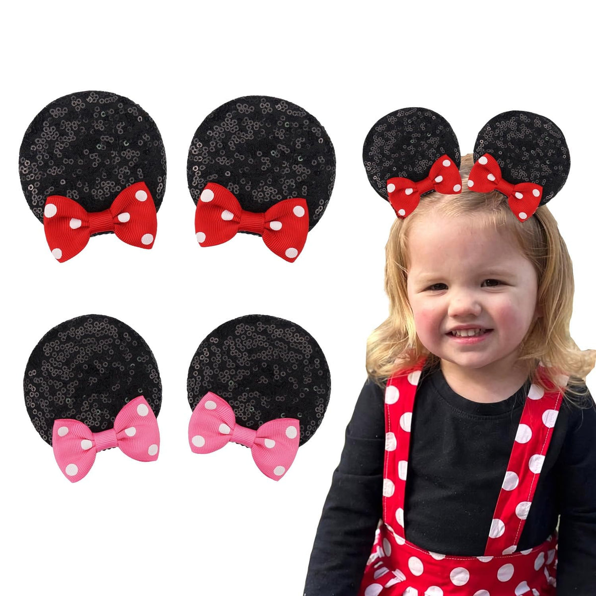 Hjiaruiky mouse ears bow clip set on hair for party-ready look