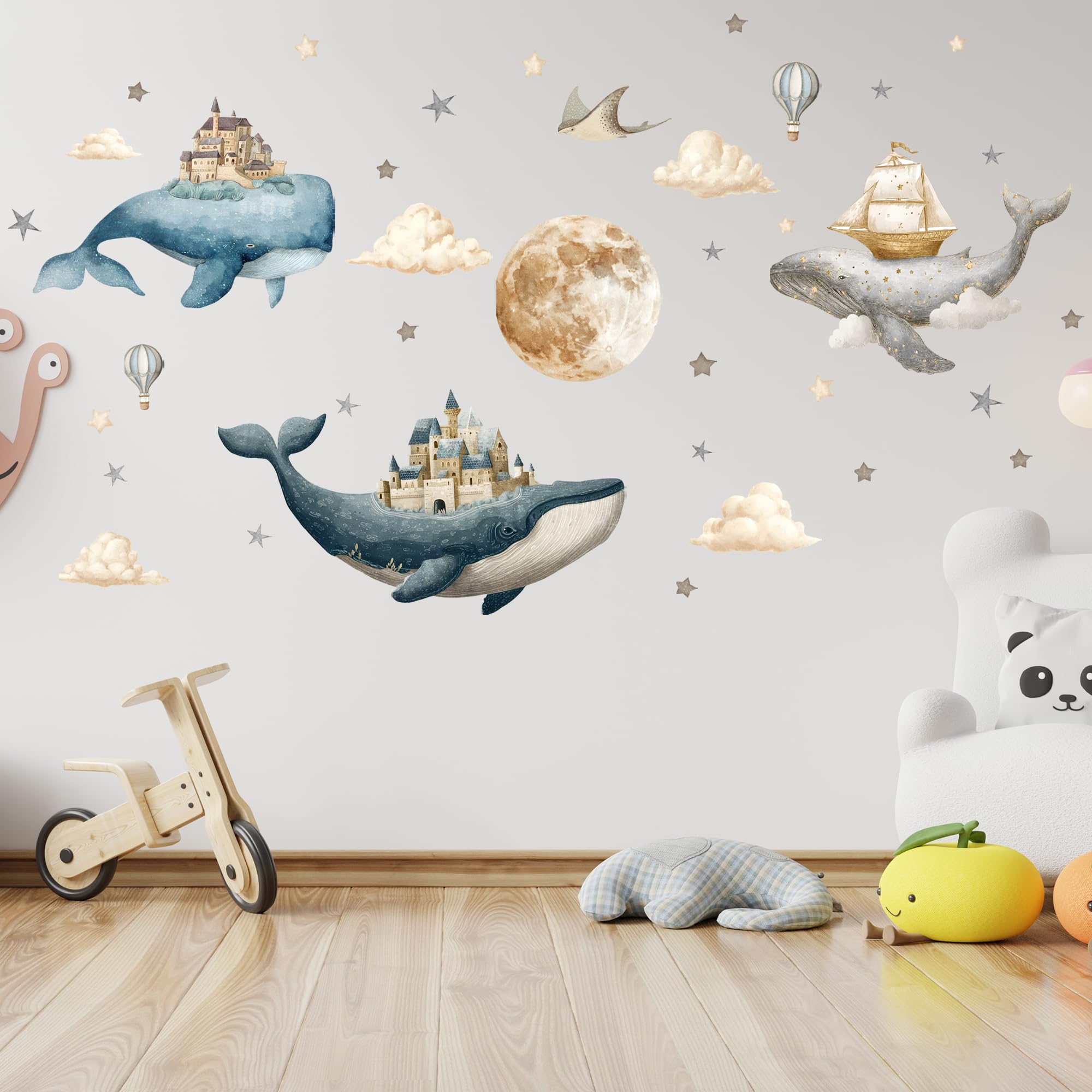 HJKlove living room ocean wall decal provides a quick, damage-free decor update.