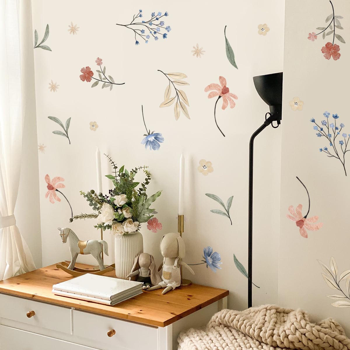 HJKlove Boho colorful flower wall decal — durable vinyl preserves vivid, long-lasting color.