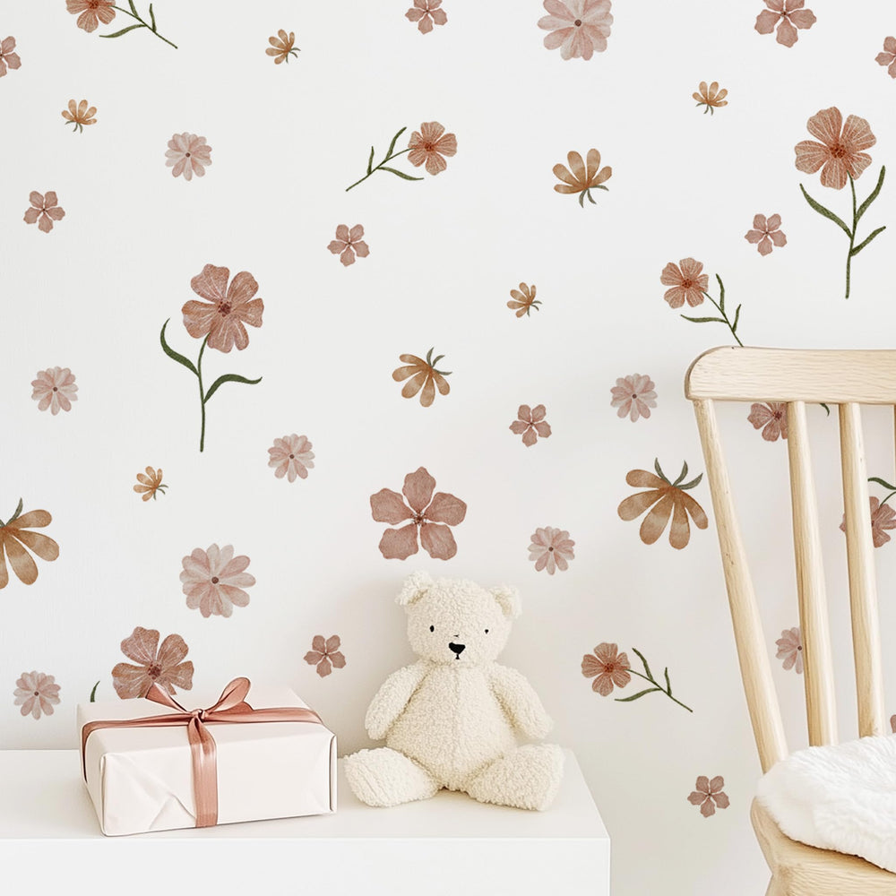 HJKlove boho flower wall decals pink blooms for quick, charming nursery decor