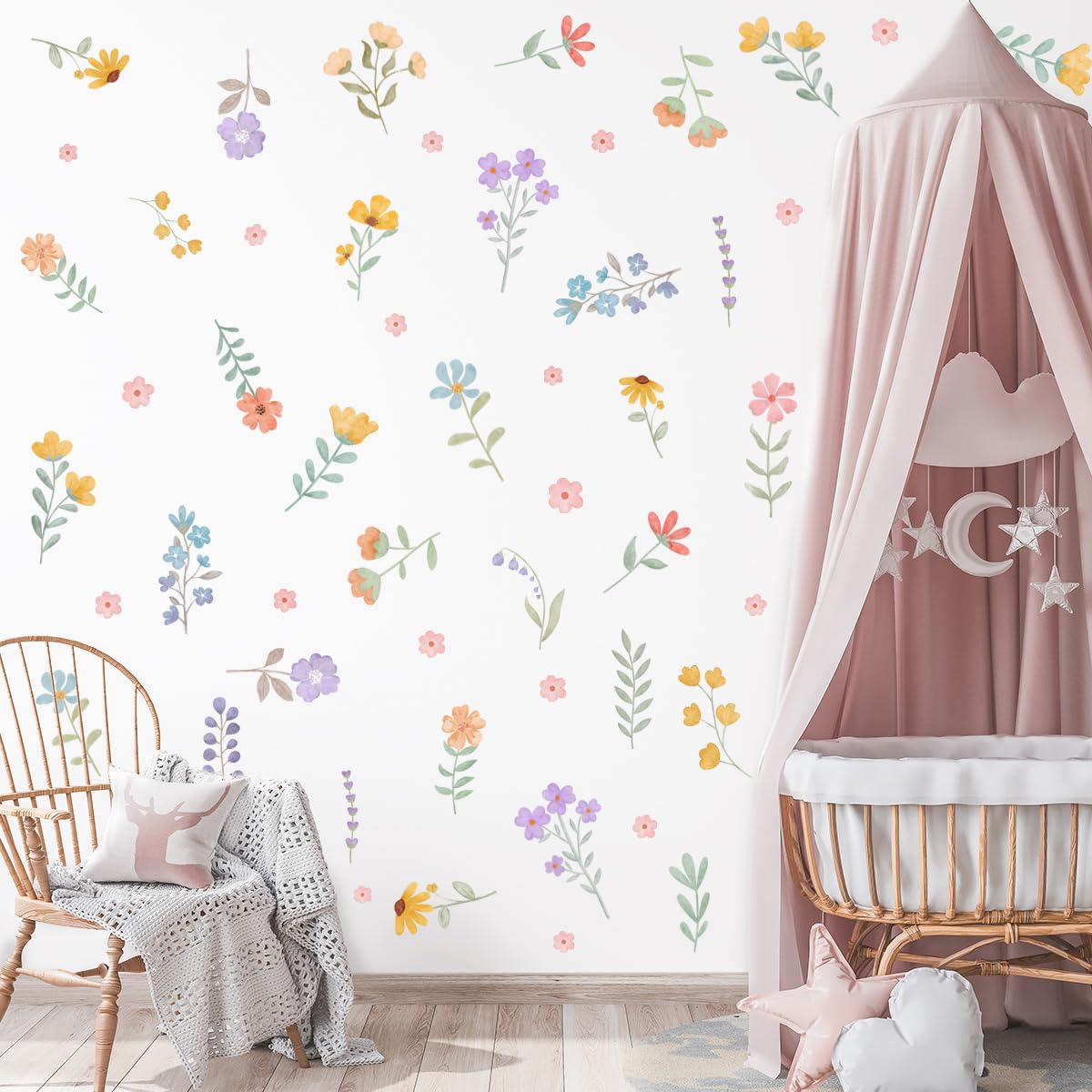 HJKlove removable vinyl flower decals on a girls' bedroom wall for easy updates