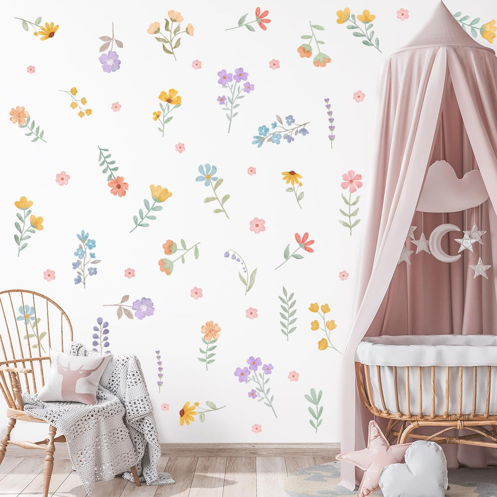 HJKlove removable vinyl flower decals on a girls' bedroom wall for easy updates