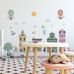HJKlove city architecture houses clouds sun wall decal helps create dreamy play areas