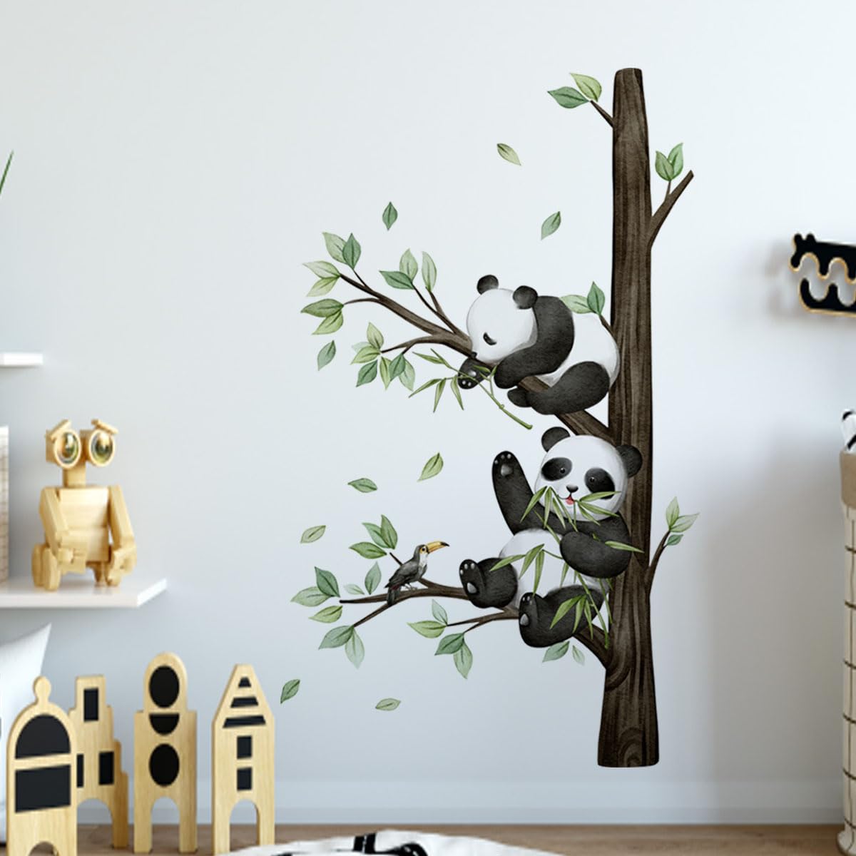 HJKlove Panda wall sticker bamboo detail highlights nature-inspired decor option
