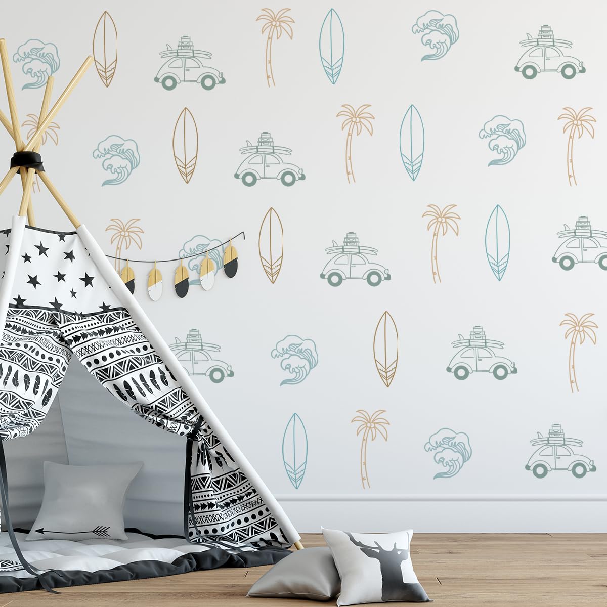 HJKlove retro surfer wall sticker ocean waves adds coastal vibes to kids' room