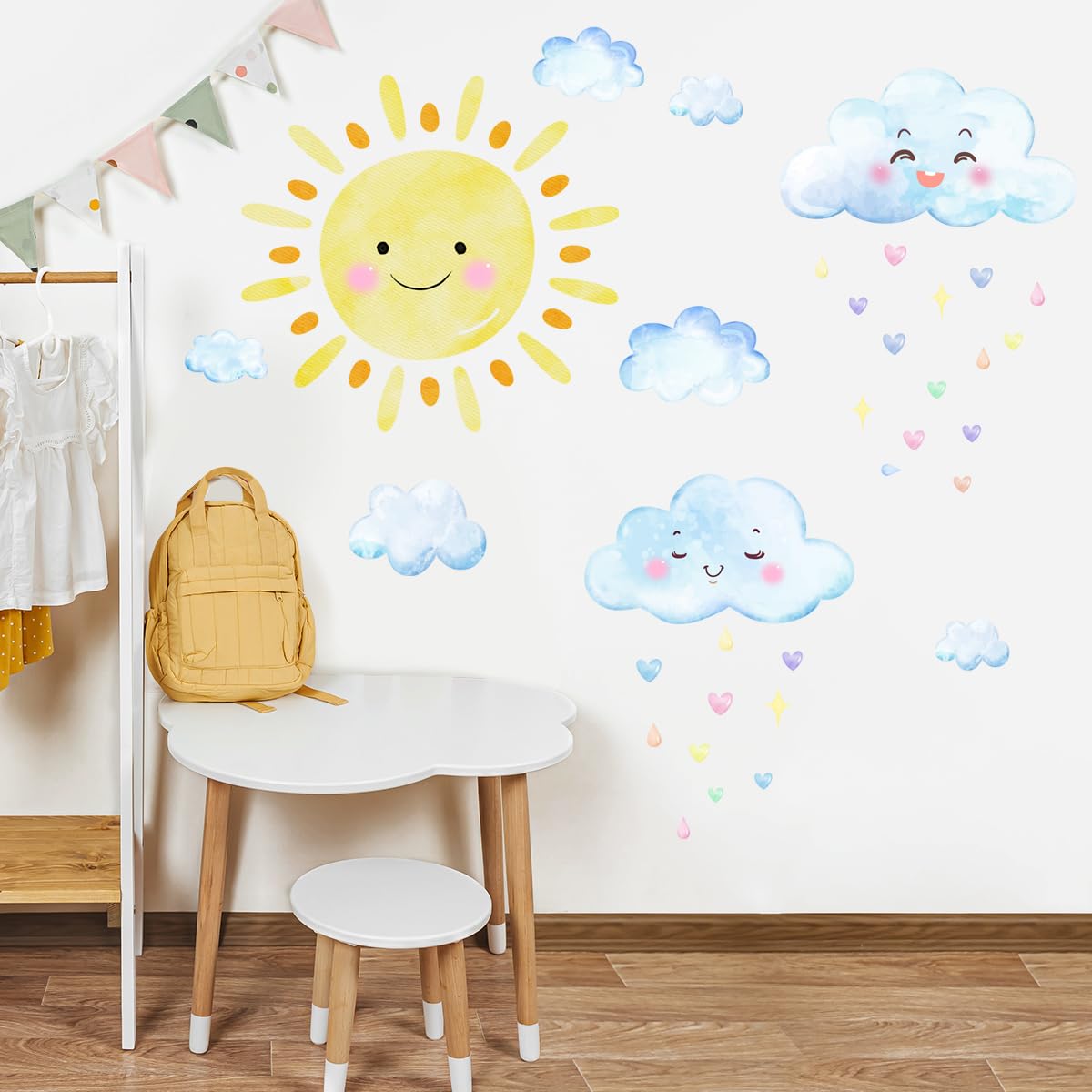 HJKlove sun wall decal adds cheerful warmth to kids' rooms with a watercolor sun.