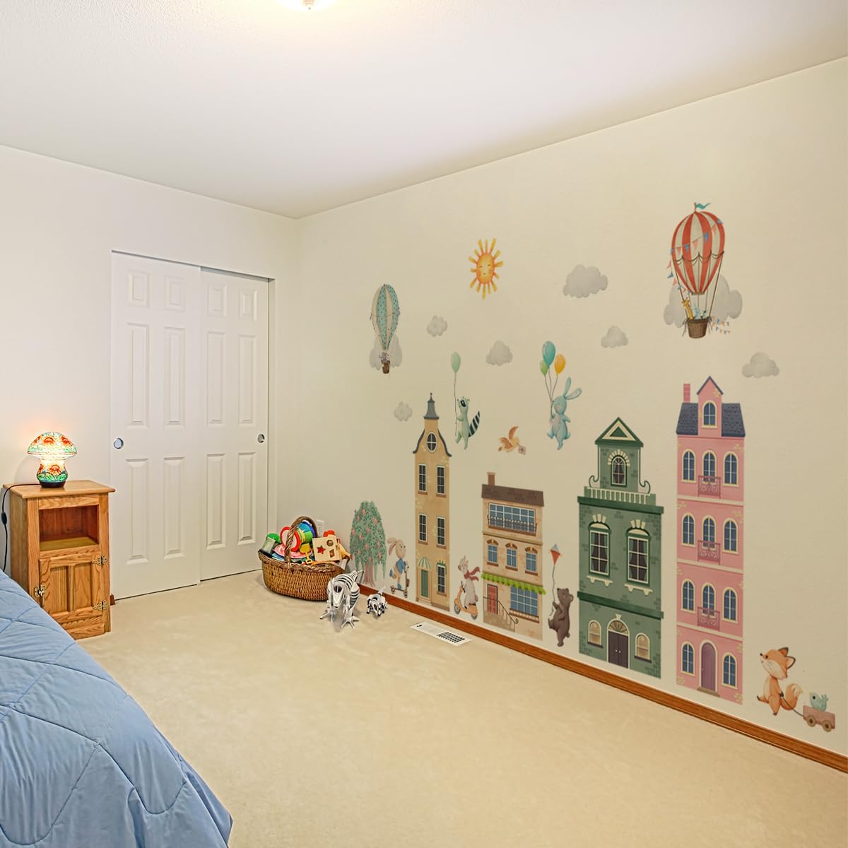 HJKlove urban skyline art decals offer removable decor without wall damage